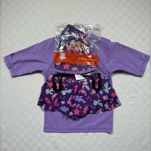 - GIRLS PURPLE SEA CRITTERS UV SKINZ 3PC UPF+ SWIMSUIT SET